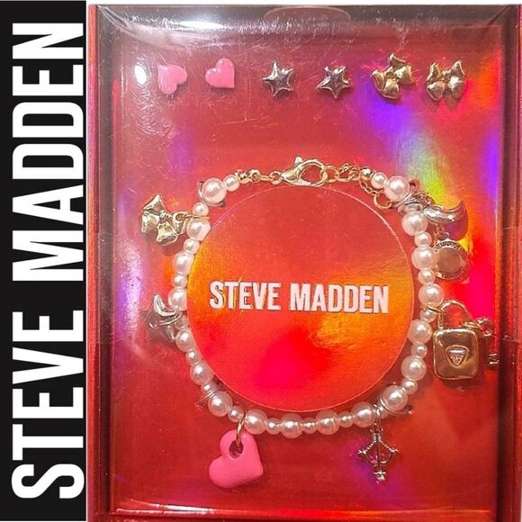 Steve Madden Pearl Charm Bracelet & Trio Earring Set - Picture 1 of 5